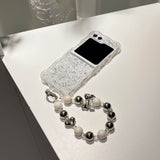 Samsung Galaxy Z Flip 5 Shimmer Glitter Case With Pearl Holder