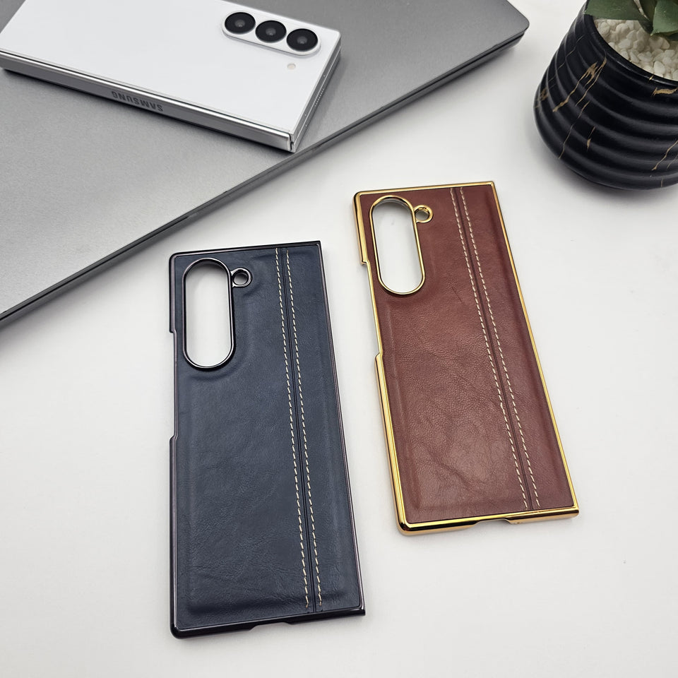 Samsung Galaxy Z Fold 6 Stitched Leather Case Front Screen Protector