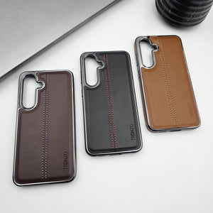 Samsung Galaxy S24 Centre Stitched Leather Case Inside Velvet