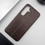 Samsung Galaxy S25 Silicone Border Centre Stitch Leather Case Inside Velvet