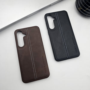 Samsung Galaxy S25 Silicone Border Centre Stitch Leather Case Inside Velvet