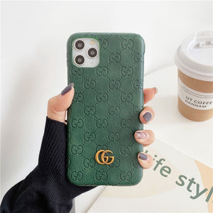 iPhone 15 Series Luxury GG Fashion Leather Brand Case Cover