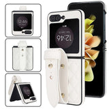 Samsung Galaxy Z Flip 5 Luxury Pu Puffer Leather Stitch Wristband Stand Case Cover Clearance Sale