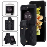 Samsung Galaxy Z Flip 5 Luxury Pu Puffer Leather Stitch Wristband Stand Case Cover Clearance Sale