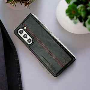 Samsung Galaxy Z Fold 5 PU Leather Stitched Case With Inside Velvet Cover