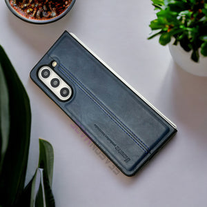 Samsung Galaxy Z Fold 5 PU Leather Stitched Case With Inside Velvet Cover