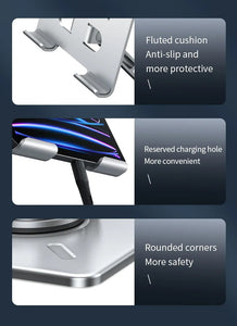 Aluminum Alloy 360° Rotating Adjustable Folding Mobile Phone And Tablet Silver Stand Holder