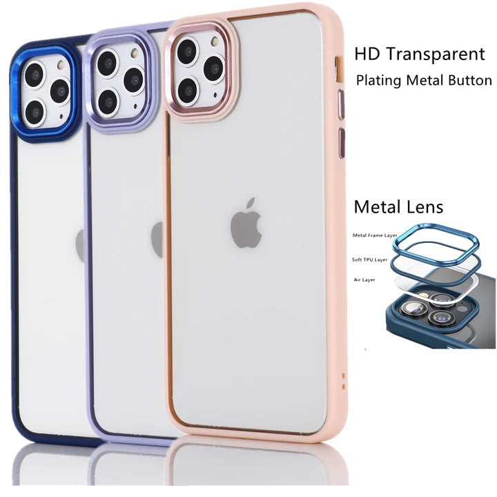 iPhone 13 Soft Hybrid Transparent Metal Camera Protection Case