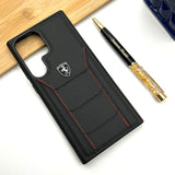 Samsung Galaxy S24 Ultra FR Sports Car Stitched Leather Case Cover Black