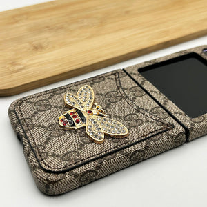 Samsung Galaxy Z Flip 5 Luxury GG Bee Design Card Holder Leather Case Cover
